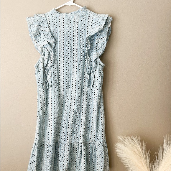 BCBG Placket Cotton Eyelet Dress, Light Blue - Picture 3 of 4